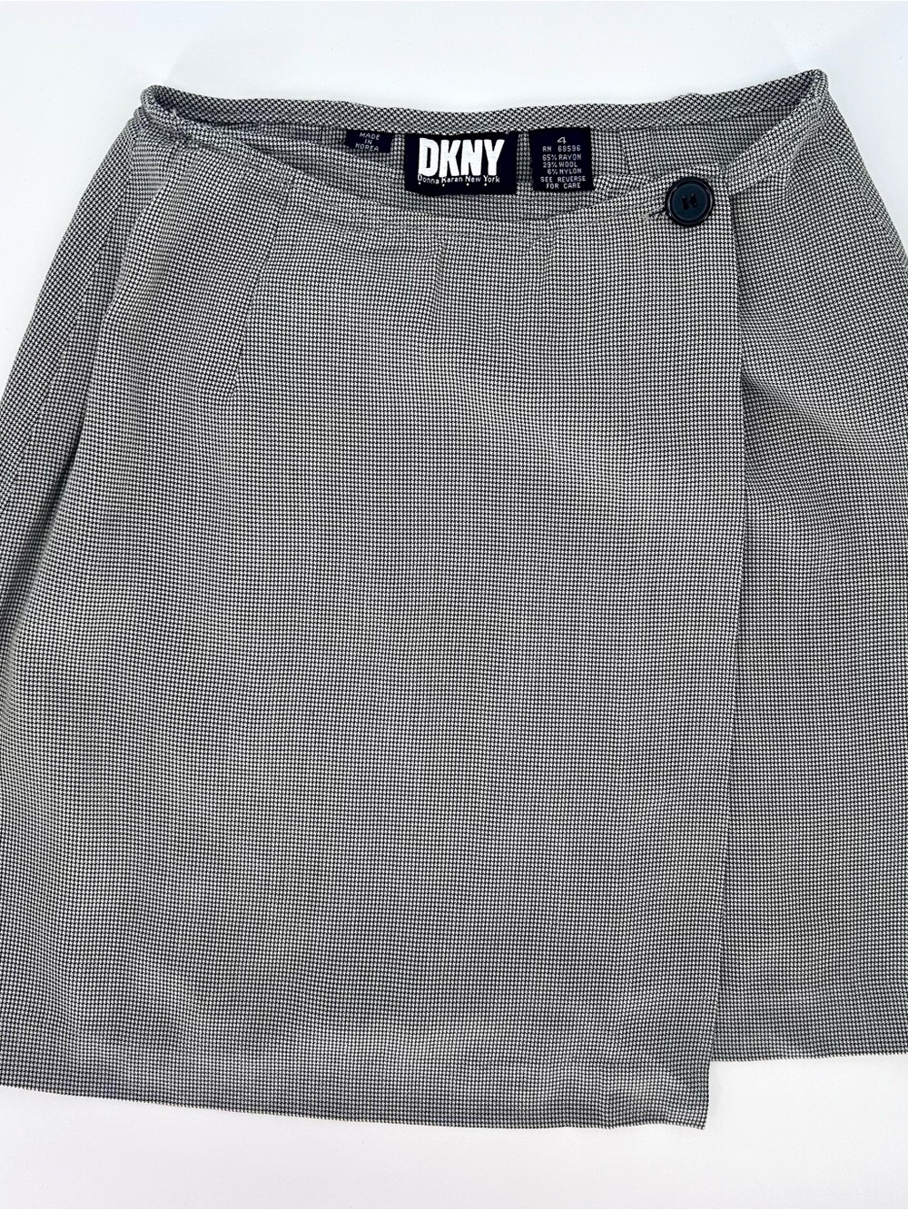 Vintage Y2K DKNY Wrap Mini Skirt 90s Office Siren Houndstooth Wool Size 4